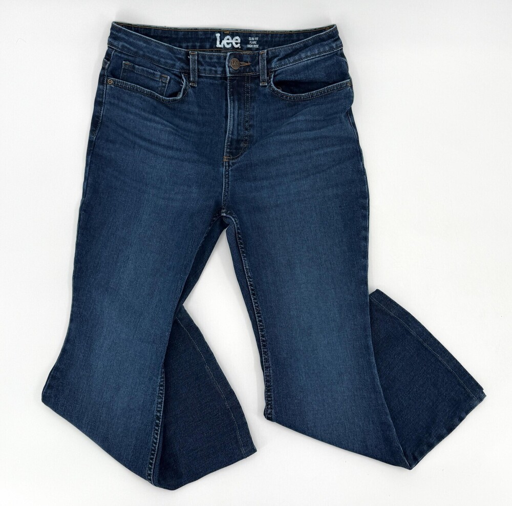 Lee Jeans Womens 10 Petite Slim Fit Flare High Rise Heritage Stretch Denim *